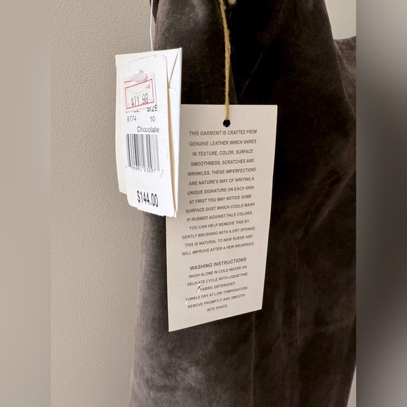 NWT Vintage MARGARET GODFREY Brown Washable Leather Suede Fringe Midi Skirt 10 - Picture 6 of 8